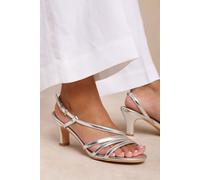 Where's That From Women's 'Mykonos' Wide Fit Mutli Strap Slingback Low Block Heel in Silver | Size: 5E Where's That From Silver 5E