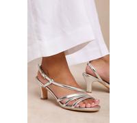 Where's That From Women's 'Mykonos' Wide Fit Mutli Strap Slingback Low Block Heel in Silver | Size: 9E Where's That From Silver 9E