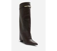 Where's That From Women's Nareva Fold Over Shark Block Heel Point Toe Boots With Trim Detail in Brown | Size: 6 Where's That From Brown 6