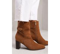 Where's That From Women's 'North' Block Heel Boot With Buckle Detail in Brown | Size: 6 Where's That From Brown 6