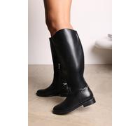 Where's That From Women's 'Nyla' Knee High Boots With Low Flat Heel & Back Buckle Detail in Black | Size: 6 Where's That From Black 6