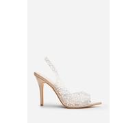 Where's That From Women's 'Oriel' Crystal Embellished Heeled Sandals in Nude | Size: 6 Where's That From Nude 6