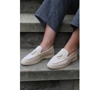 Where's That From Pegasus Wide Fit Slip On Trim Loafers With Accessory Detailing In Beige Suede - 7E - Beige