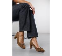 Where's That From Women's 'Primrose' Wide Fit Suede Block Heel Court Shoe With Bow Detail in Khaki | Size: 5E Where's That From Khaki 5E