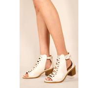 'Reydah' Mid High Block Heel Sandals With Peep Toe & Criss Cross Detail Where's That From White 3