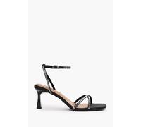 Where's That From Blair Wide Fit Square Toe Low Block Heel With Diamante Cross Over Strap Detail in Black Satin - 5E - BLACK