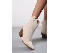 Where's That From Women's Seraphina Cowboy Boots Ankle Length Western Block Heel in Beige | Size: 8