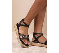 Where's That From Women's 'Sofia' Cross Over Buckle Strap Sandals in Black | Size: 3 Where's That From Black 3