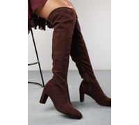 Where's That From Women's 'Sonya' Suede Block Heel Over The Knee Boots in Brown | Size: 4 Where's That From Brown 4