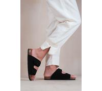 Where's That From Women's 'Willow' Two Strap Flat Sandals With Buckle Detail in Black | Size: 3 Where's That From Black 3