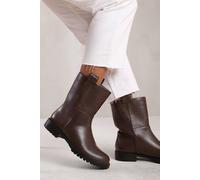 'Winter' Wide Fit Mid Calf Boot With Stitching Detail Where's That From Brown 4E