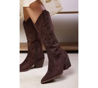 Where's That From Women's Yasmine Calf Cowboy Boots Block Heel Western Embroidered in Brown | Size: 4 Where's That From Brown 4