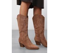 Where's That From Women's Yasmine Calf Cowboy Boots Block Heel Western Embroidered in Camel | Size: 4 Where's That From Camel 4