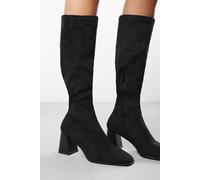 Where's That From Women's 'Yasmine' Stretch Calf Suede Block Heel Boots in Black | Size: 8 Where's That From Black 8