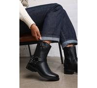 Where's That From Women's 'Xoe' Mid Calf Biker Boots with Double Buckle Strap Detail in Black | Size: 4 Where's That From Black 4
