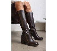 Where's That From Women's 'Zhuri' Mid Block Heel Knee High Boots With Stretch & Side Zip in Brown | Size: 8 Where's That From Brown 8