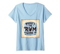 Where's The Rum Gone: Tropical Beach Party V-Neck T-Shirt, Women, Baby Blue, L
