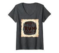 Where's The Rum Gone: Tropical Beach Party V-Neck T-Shirt, Women, Dark Heather Grey, L