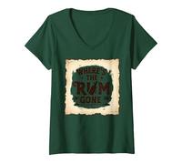 Where's The Rum Gone: Tropical Beach Party V-Neck T-Shirt, Women, Forest Green, XL