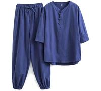 WHESAZYP Tai Chi Suits Tai Chi Clothing Women Kung Fu Uniform Cotton Linen Martial Arts Set Short Sleeve Pants Zen Meditation Uniform,Tang Suit Chinese Traditional Clothes (Blue M)