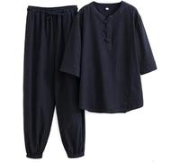 WHESAZYP Tai Chi Suits Tai Chi Clothing Women Kung Fu Uniform Cotton Linen Martial Arts Set Short Sleeve Pants Zen Meditation Uniform,Tang Suit Chinese Traditional Clothes (Black M)
