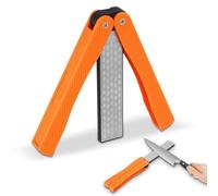 Whetstone Knife Sharpener, 400/600 Grit Handheld Double Sided Sharpening Stone Folding Pocket Diamond Whetstone Scissor Garden Tool Sharpener Sharpening Secateurs for Kitchen Garden (Orange)