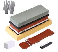 Whetstone Sharpening Stone Kit, 400/1000, 3000/8000 Coarse Sand Whetstone Kit with Base, Flat Stone and Resistant Gloves