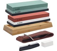 Whetstone Sharpening Stone Set 4 Side Grit 400/1000 3000/8000 Knife Sharpener Stone Kit with Flattening Stone, Non-Slip Bamboo Silicon Bases Angle Guide