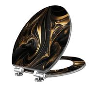 Elongated Toilet Seat Abstract marble fluid art painting alcohol ink style a black gold Resin Toilet Seat Slow Quiet Close with Quick-Release Hinges Toilet Seat with Cover Easy to Clean Install