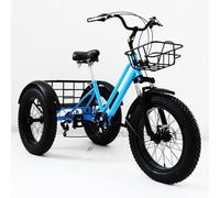 WhFKLca Fat Tire Tricycles with Shopping Basket for adults, 20" 3 Wheels Cruise Bicycles, Carbon Steel Frame, 7 Speed Three-Wheeled Bicycle For Daily Riding, Shopping & Home Carrying Goods,Blue