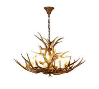 WhfPs Deer Antler Chandelier 8 Lights 11 Antlers, Brown Resin Deer Horn Chandelier, Retro Antler Pendant Light for Kitchen, Bar, Living Room, Dining Room