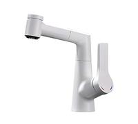 WHGURVH Basin Faucet with Pull Out Sprayer Bathroom Sink Faucet Brass Rotatable Basin Mixer Tap Single Handle Single Hole Vanity Faucet Sink Mixer Tap Hot Cold Water Lavatory Faucet,Gun Gray(White)