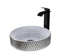 WHGURVH Bathroom Vessel Sink Vanity Glass Vessel Bowl Sink Cylindrical Countertop Sink Bowl Above Counter Sink Art Basin with Waterfall Faucet and Pop Up Drain,Silver(Silver)
