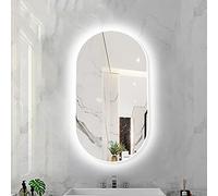 WHGURVH Dimmable Oval LED Bathroom Mirror with Smart Light 3 Color Temperatures Wall-Mounted Makeup Mirror Aluminum Frame - Modern Black Design(White Frame,40X70CM)
