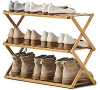 WHGURVH Foldable Bamboo Shoe Rack 6Tier Multifunctional Storage Orga No Assembly Required Independent Design for Home Entryway Bedroom Durable and Stylish.(3tier Medium-wood)