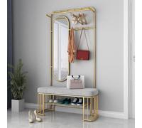 WHGURVH Industrial Entryway Coat Rack with Shoe Stand & Mirror - Free Standing Hall Tree Bench with Storage Shelf, Removable Hooks for Living Room & Home Organization((80X37X180CM),C)