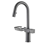 WHGURVH Kitchen Faucet with Pull Down Sprayer Kitchen Sink Faucet Brass High Arc Rotating Kitchen Tap Single Handle Hot and Cold Water Kitchen Mixer Tap with Removable Soap Dish,Gun Gray(Gun Gray)
