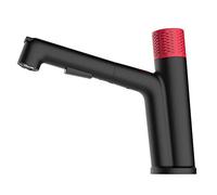 WHGURVH Pull Out Bathroom Sink Faucet, 360 Rotate Basin Mixer Faucet with Pull Down Sprayer Single Handle Modern Vanity Faucet Farmhouse Lavtory Faucet with Hot and Cold Water,Black red(Black Red)