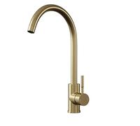 WHGURVH Swan Single Lever Kitchen Mixer Tap - Brushed Brass| Modern Swan-Neck Kitchen Sink Mixer | Easy Top-Mount Installation | 360° Swivel Spout | Durable Brass Body & Smooth Single-Handle Control