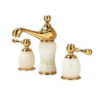 WHGURVH VELORE Luxury 3-Hole Widespread Bathroom Basin Faucet: Gold & Marble Finish, Dual Lever Hot/Cold Mixer Tap for Shower Room Sink Lavatory(E)(C)