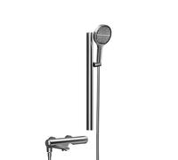 WHGURVH VELORE Modern Brass Thermostatic Shower System - Wall-Mounted Mixer, Handheld Rain Head, Gray Bathroom Faucet Set(Chrome)(Gray)