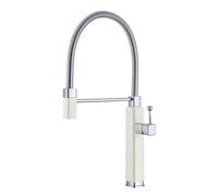 WHGURVH VELORE Red Brass Kitchen Faucet - Single Handle, Pull-Out Spout, Ceramic Valve Core, G3/8 Pipe Size(Chrome 02)(Milk White 01)