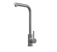 WHGURVH VITO L-Neck Kitchen Mixer Tap - Brushed Steel | Easy Top Fix Installation from Above | Modern Single Lever Kitchen Faucet | Durable & Stylish Design