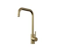 WHGURVH VITO Top-Fix Square Neck Kitchen Mixer Tap - Brushed Brass Finish - Easy Top Mount Installation with Single Lever Control