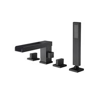 WHGURVH Waterfall Bathtub Faucet with Hand Shower Tub Faucet Brass Swivel Bathtub Tap Deck Mounted Modern Bathroom Tub Mixer Taps Double Handle Bathtub Filler Mixer Tap,Chrome(Matte Black)