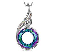 WHHFS Phoenix Rise from the Ashes Crystal Pendant Necklace - Vintage Copper Silver Plated Jewelry with 7 Diamond Accents Gift for Mom Girlfriend Wife Mother's Day