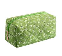 WHHJM Cute Floral Makeup Bag Small Cotton Quilted Cosmetic Bag, Aesthetic Essential Bag Emergency Bag Gift for Women Girls Travel Accessories, Green
