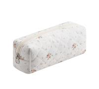 WHHJM Cute Floral Makeup Brush Bag Small Cotton Quilted Cosmetic Bag for Women Travel Toiletry Zipper Make Up Pouch, Yellow Small Flowers