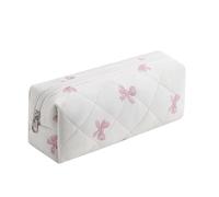 WHHJM Cute Floral Makeup Brush Bag Small Cotton Quilted Cosmetic Bag for Women Travel Toiletry Zipper Make Up Pouch, Pink Small Bowknot