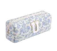WHHJM Initial Makeup Bag Cosmetic Bag for Women, Cute Christmas Gifts for Girls, Personalized Blue Floral Coquette Travel Bag, Trendy Stuff Zipper Pouch Make Up Organizer, Blue Floral U